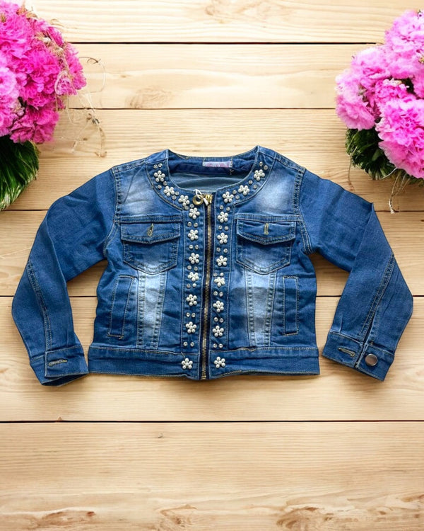Giacca denim con applicazione di perline - T222