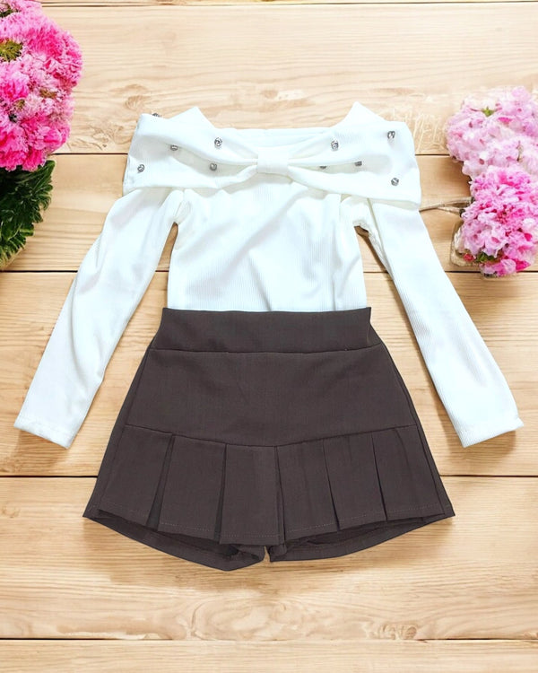 Completo con Maglia fiocco e gonna plisse - 9508