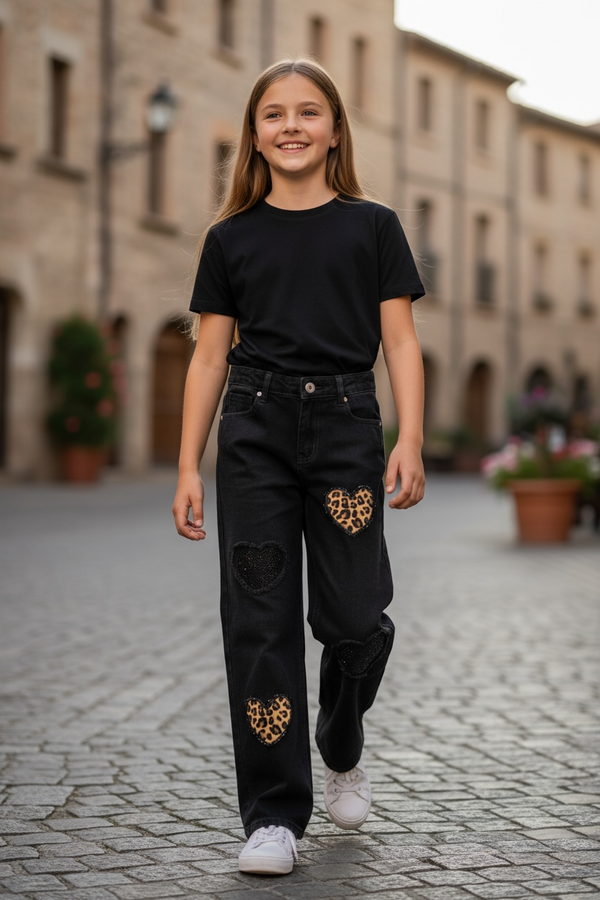 Jeans con cuore leopardato - ZRA-8075