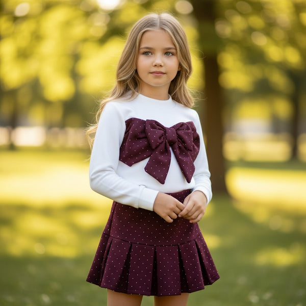 Completo con felpa con fiocco brillantini e gonna a plisse - 05145