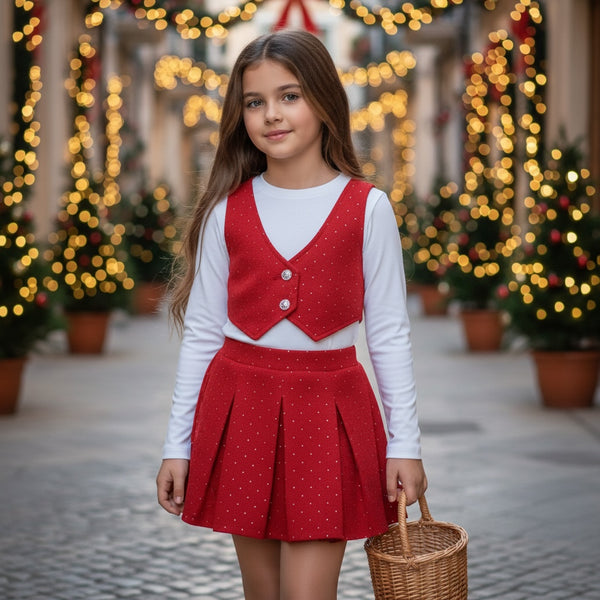 Completo con maglia panciotto brillantinata con gonna - 2182