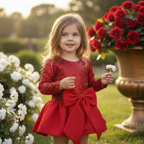 Vestitino pailettes con fioccone e gona ballon - 6119