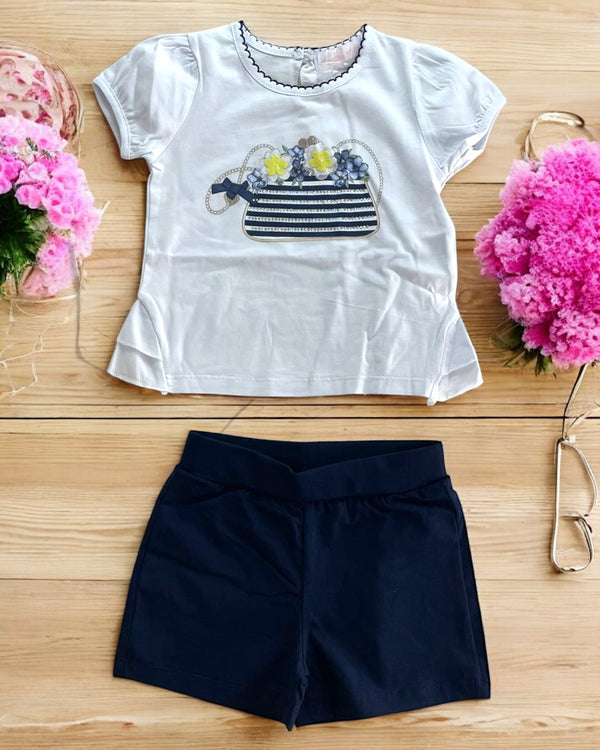 Completo bimba con t-shirt decorata e shorts coordinati. - C-5847