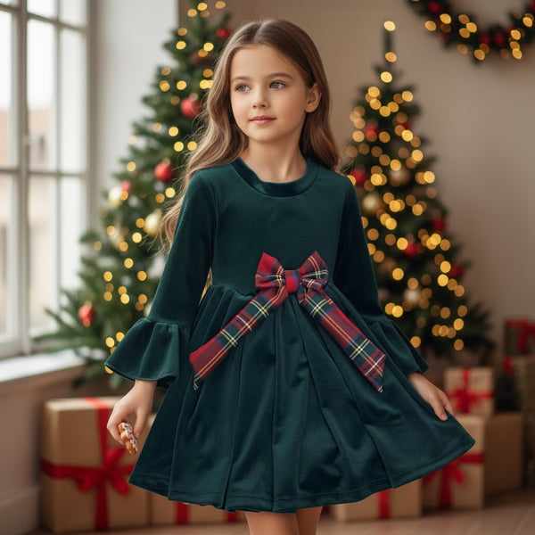 Vestitino con fiocco centrale scozzese - 8626