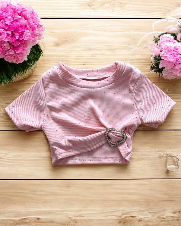 Completo
T-shirt strass corta con cuore - 9259