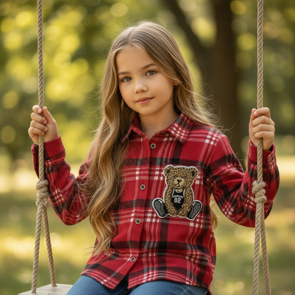 Camicia a quadri con orsetto - 24382