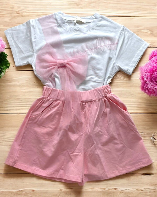 Completo con fiocco in toulle e Pantaloncino - R505