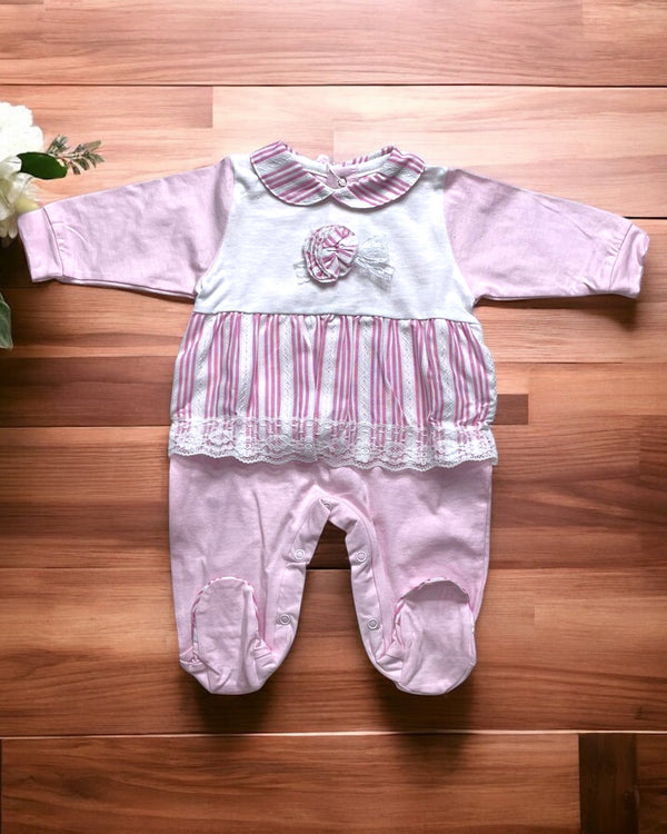 Tutina intera neonata con fiore e merletto - B435/5
