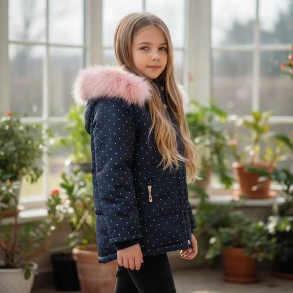 Giubbino brillantinato con cappuccio a pelliccia removibile - ZY-902