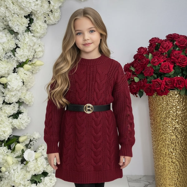 Vestitino in lana mezzo collo con cinturina in vita - 2408.