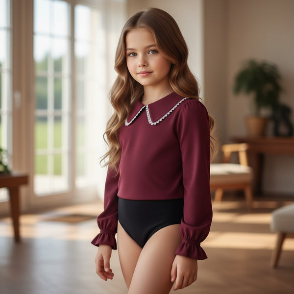 Body camicia con applicazione di perline sul colletto - 5723