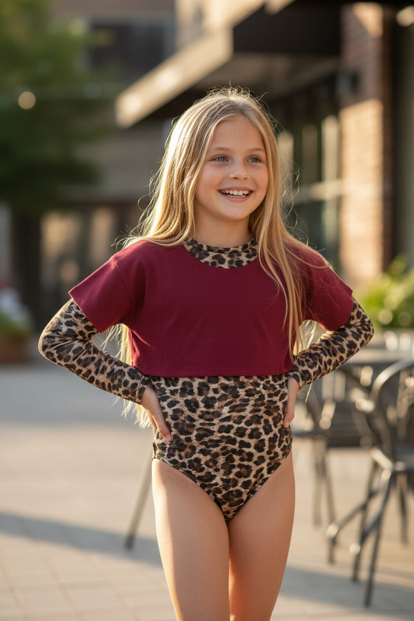 Body leopardato con manica a velo - 25339