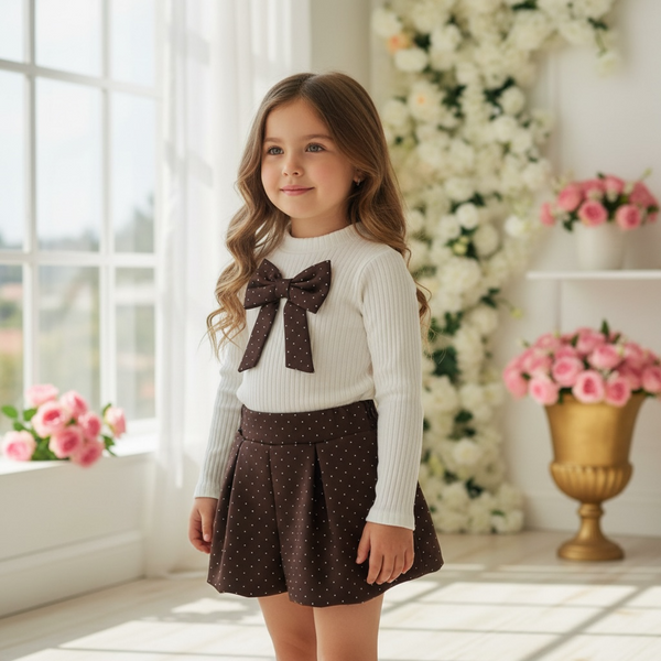 Completo 
Maglia a costine con fioccone centrale brillantinato 
Pantaloncino balloon brillantinato - 25432