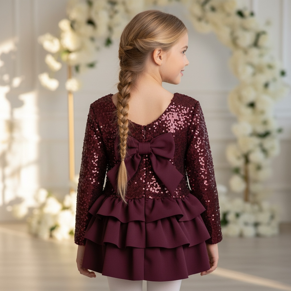 Vestitino con bustino brillantinato e fioccone centrale  Gonna a balze - 8163M