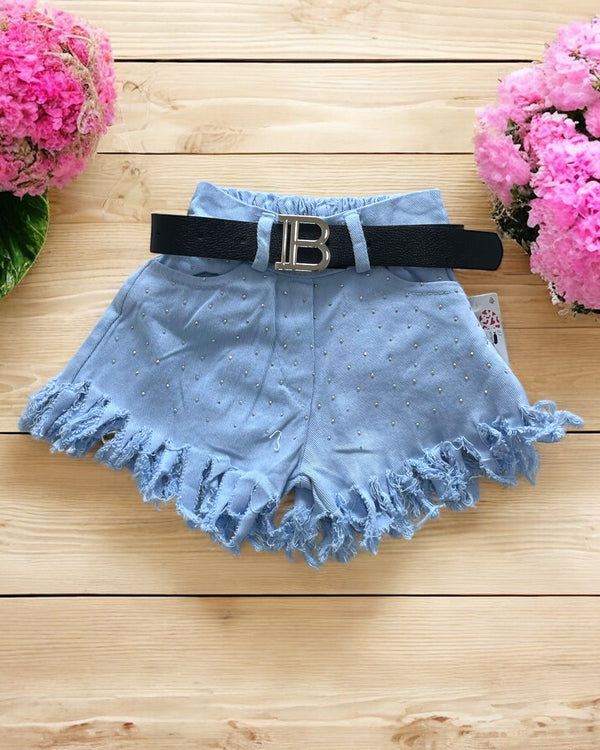 Shorts con strass e cintura in vita - 246108
