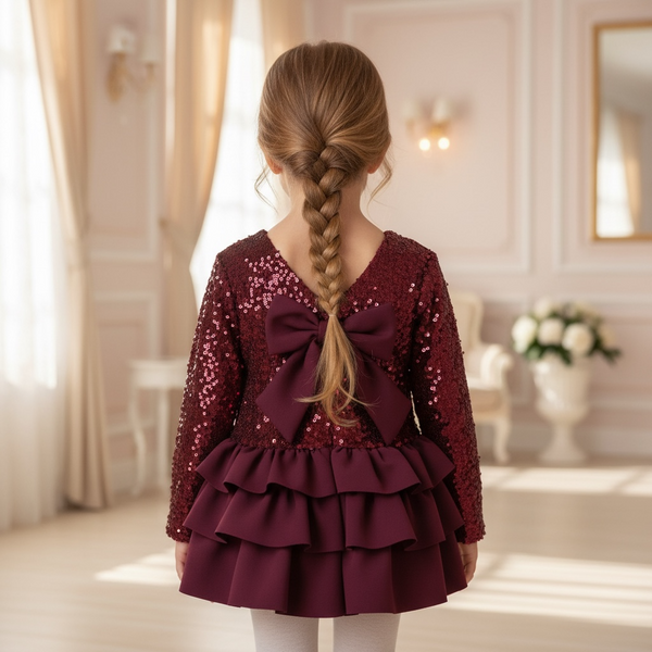 Vestitino con  bustino brillantinato e gonna a balze - F8163