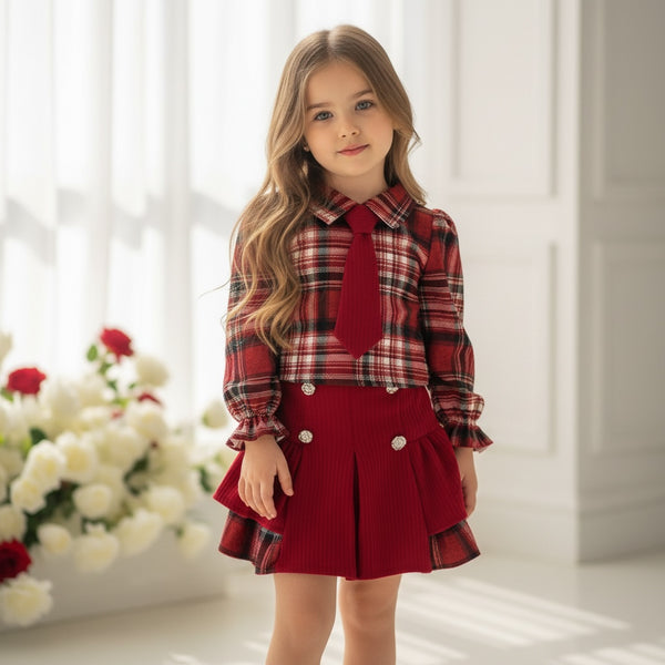 Completo con camicia felpata cravatta e gonna - 05146