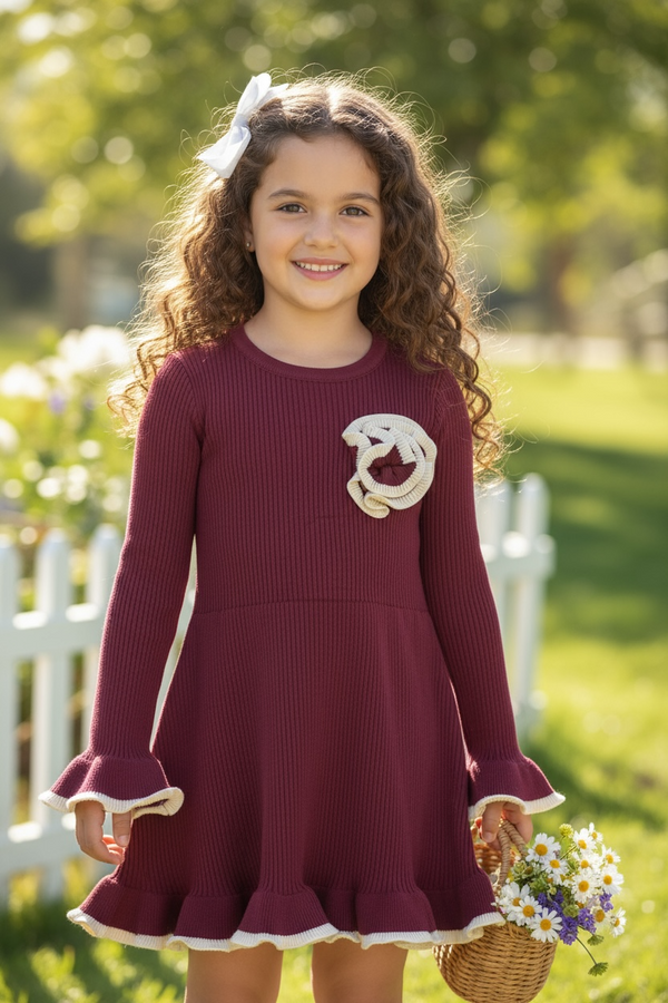 Vestitino lana con rosa - RA3771