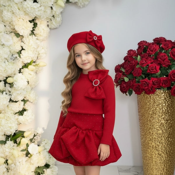 Completo 
Maglia a costine con fioccone brillantinato 
Gonna balloon brillantinata - 38378