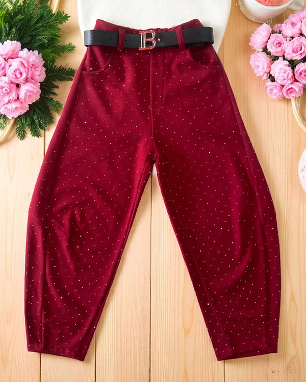 Pantalone balloon brillantinato con cinta - 1153