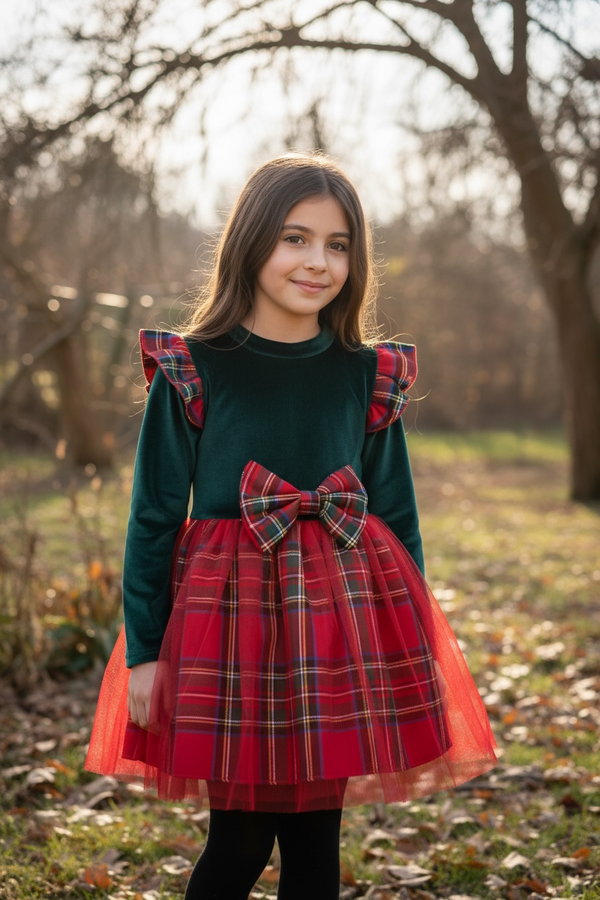 Vestitino scozzese con fiocco - 77736