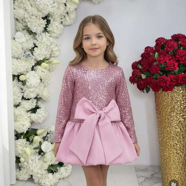 Vestitino con pailettes e fioccone ballon - 2136P