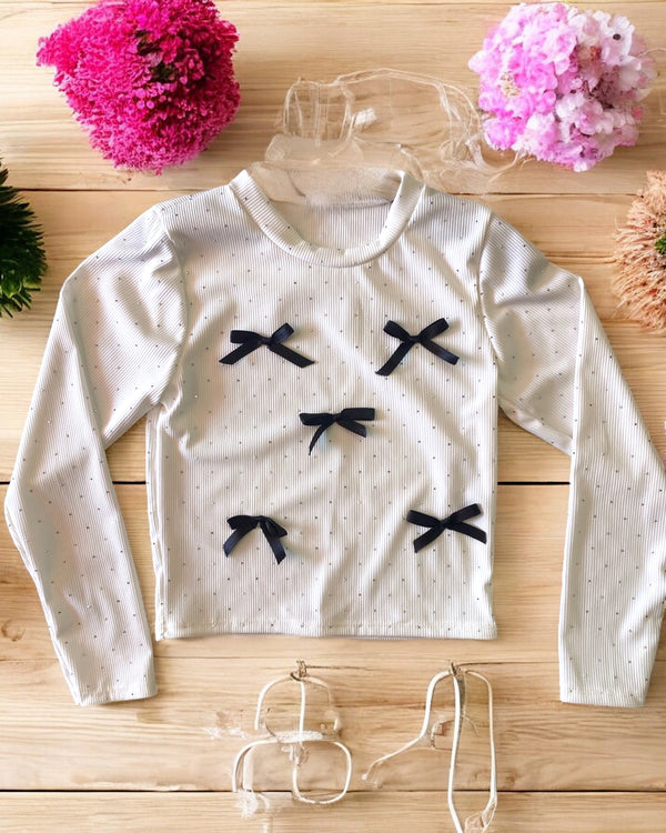 Maglia a costine con fiocchi e brillantini - 9942