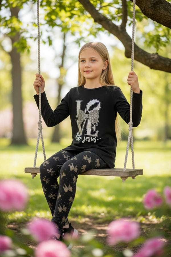 Completo love 
Maxi maglia
Leggings con stampa fiocchi - CBA3131