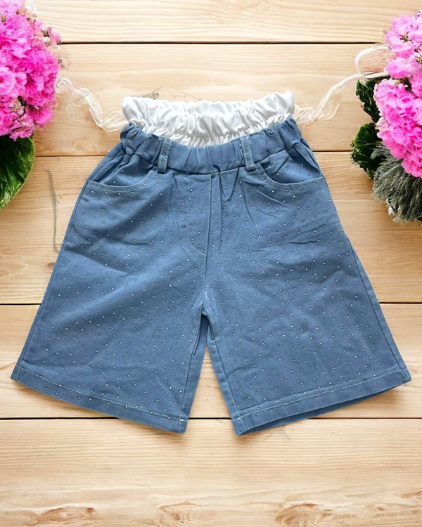 Shorts denim glitter con doppio elastico - 256207