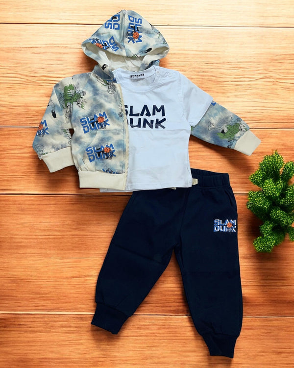 Tuta 3pz 
Felpa con zip e cappuccio 
T-Shirt giro collo con stampa
Pantalone - RL-7213
