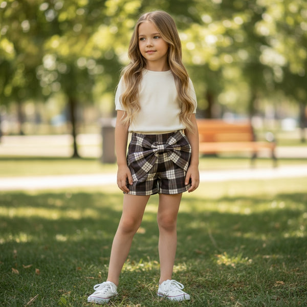 Pantaloncino a quadri con fioccone - 112755