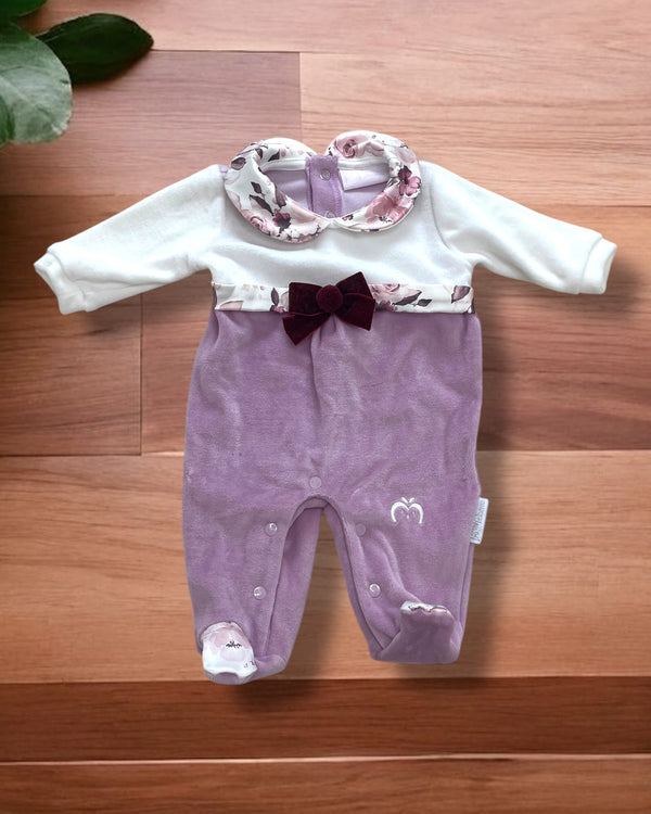 Tutina nascita flower con fiocco di velluto - T904