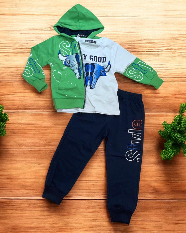 Tuta 3pz
Felpa con zip e con cappuccio
T-Shirt giro collo con stampa
Pantalone - QZ-2011