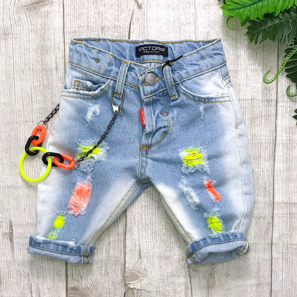 Jeans moda con piccoli strappi fluo - 179
