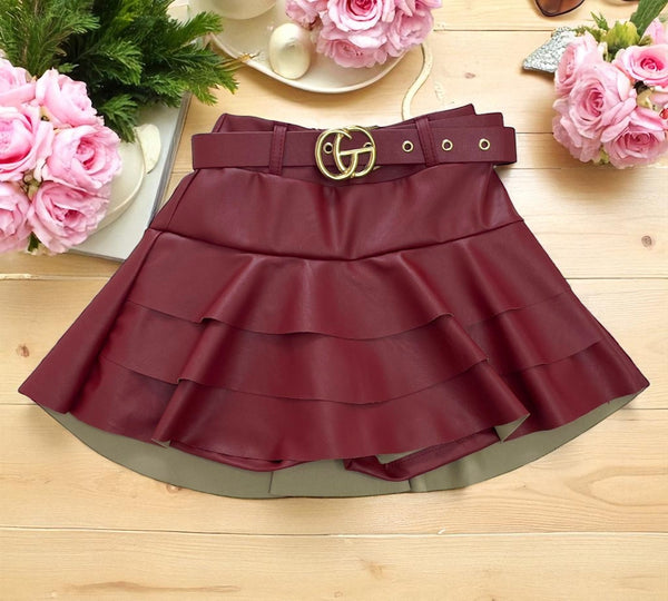 Gonna in ecopelle con cintura - 9551