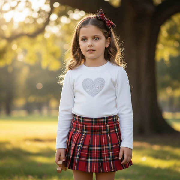 Completo con maglia in ciniglia gonna Scozzese e basco - 8296