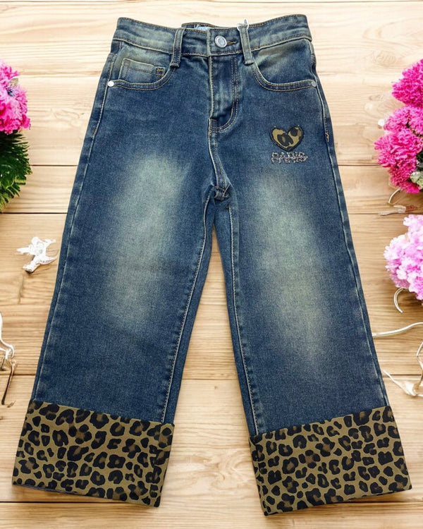 Jeans con risvolto fantasia animalier leopardata - N-7061