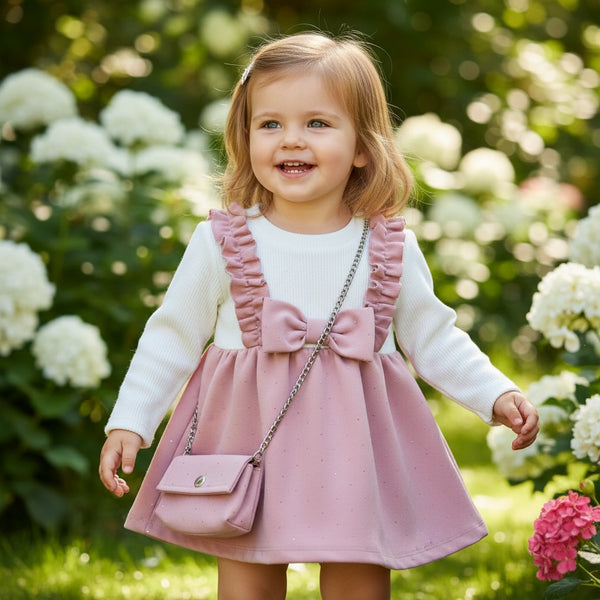 Abitino in lanetta con finte bretelle e fiocco - 8349