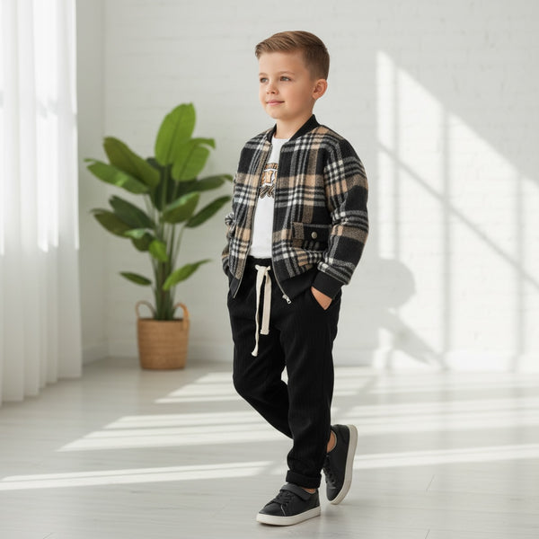 Completo con Giubbino in flanella maglia e pantalone a costine felpato - TRK1174