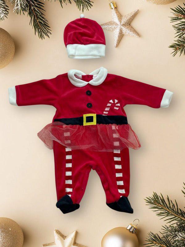 Tutina intera Natalizia finto vestitino + cappellino - IG076/10