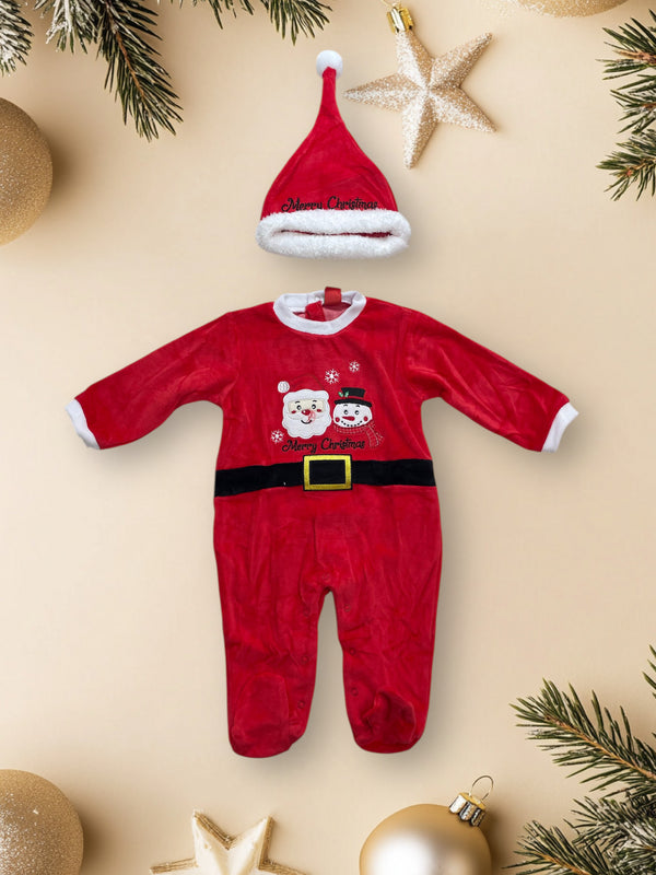 Tutina Merry Christmas con stampa Babbo Natale + cappello - XNO-802.