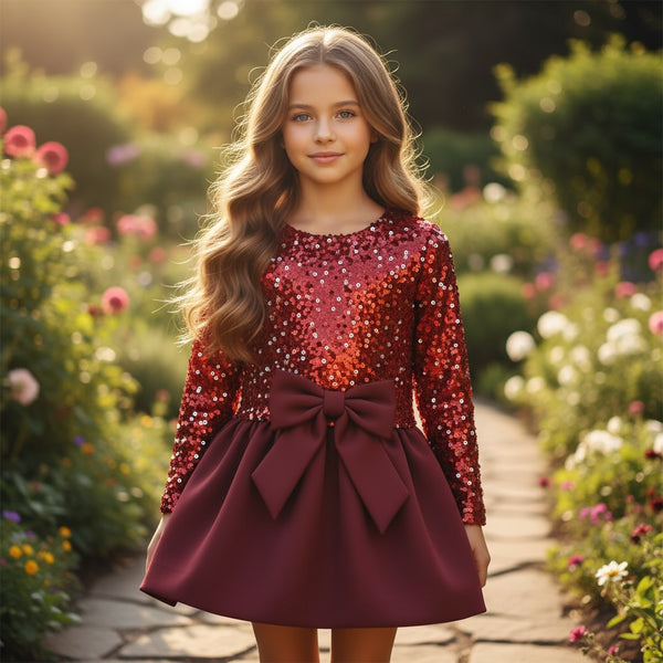 Vestitino paillettes in velluto con gonna balloon - P7852