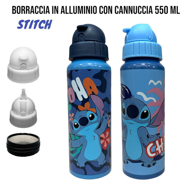 BORRACCIA IN ALLUMINIO CON CANNUCCIA STITCH FLOP BOTTIGLIA PER BAMBINI 550 ML - D09507
