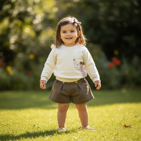 Completo
Maglioncino con piccolo fiocco in velluto
Shorts - SBBA-1075-P3