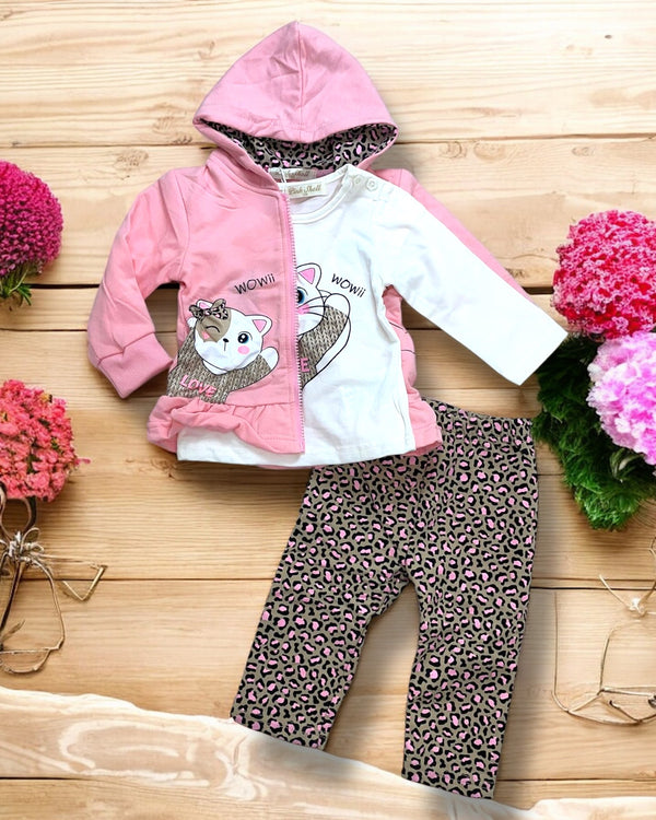 Completo
Felpa con voilant e gattino
Maglia girocollo
Leggings animalier - AB633