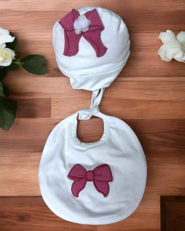 Set Fiocco Cappellino e Bavetta in cotone - SET41AE