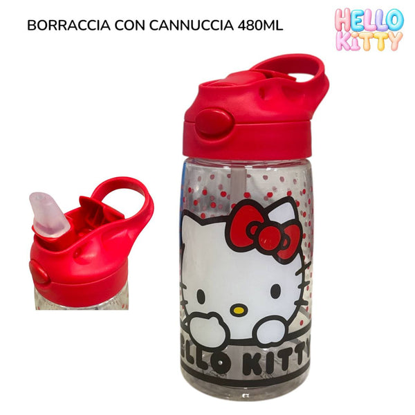 Borraccia con cannuccia Hello Kitty trasparente 480ml - PSDH5 Hello Kitty