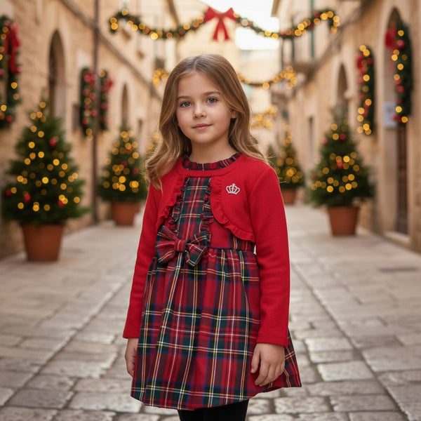 Vestitino scozzese con finto coprispalle - 8562.