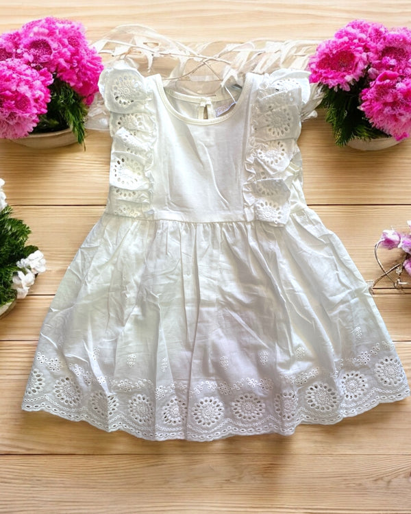 Vestitino con voilant alle spalle in pizzo San Gallo - YC3209