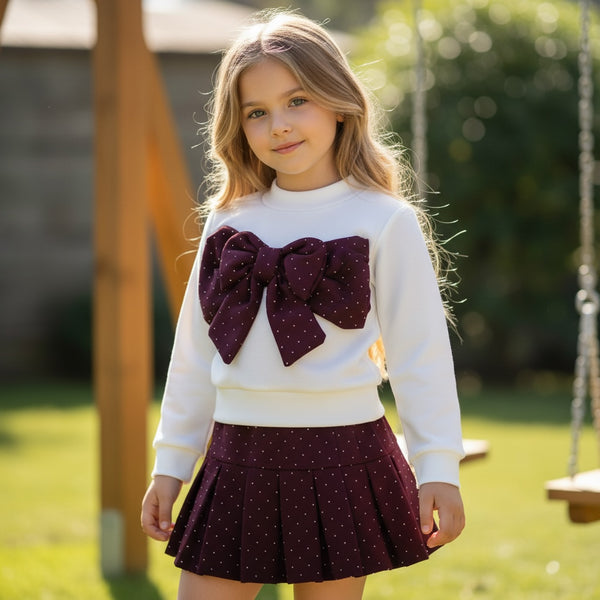 Completo con felpa con fiocco brillantini e gonna a plisse - 25443